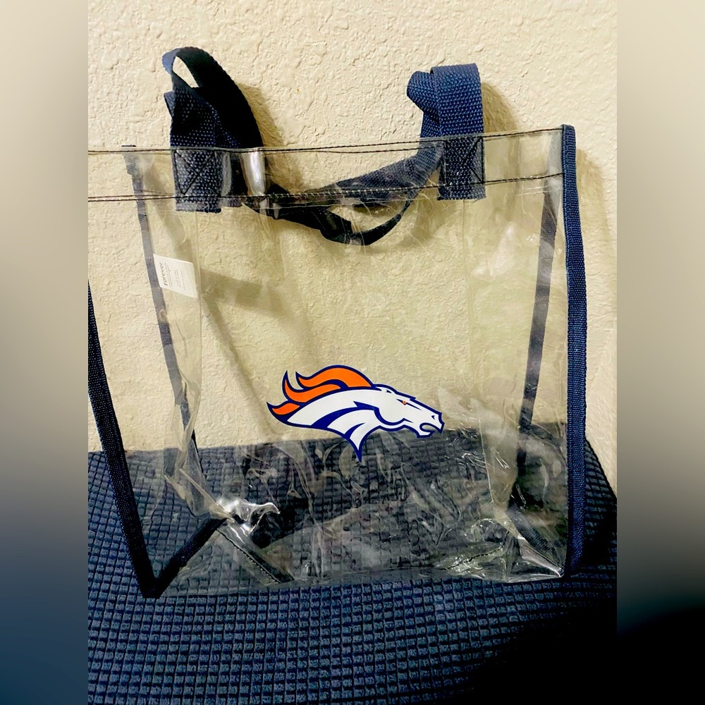 NEW Denver Broncos Clear Tote Bag with Blue Straps and Logo 12” x 11.5”
